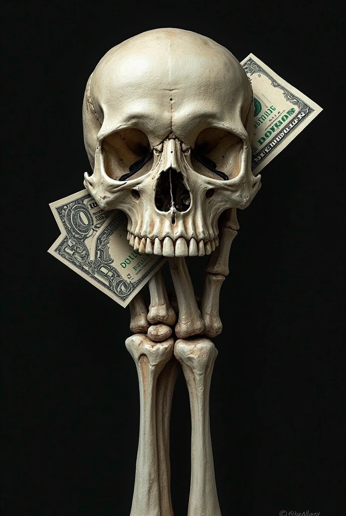 A skeleton face made up of money and mysterious and kind which as "no shape" like a design