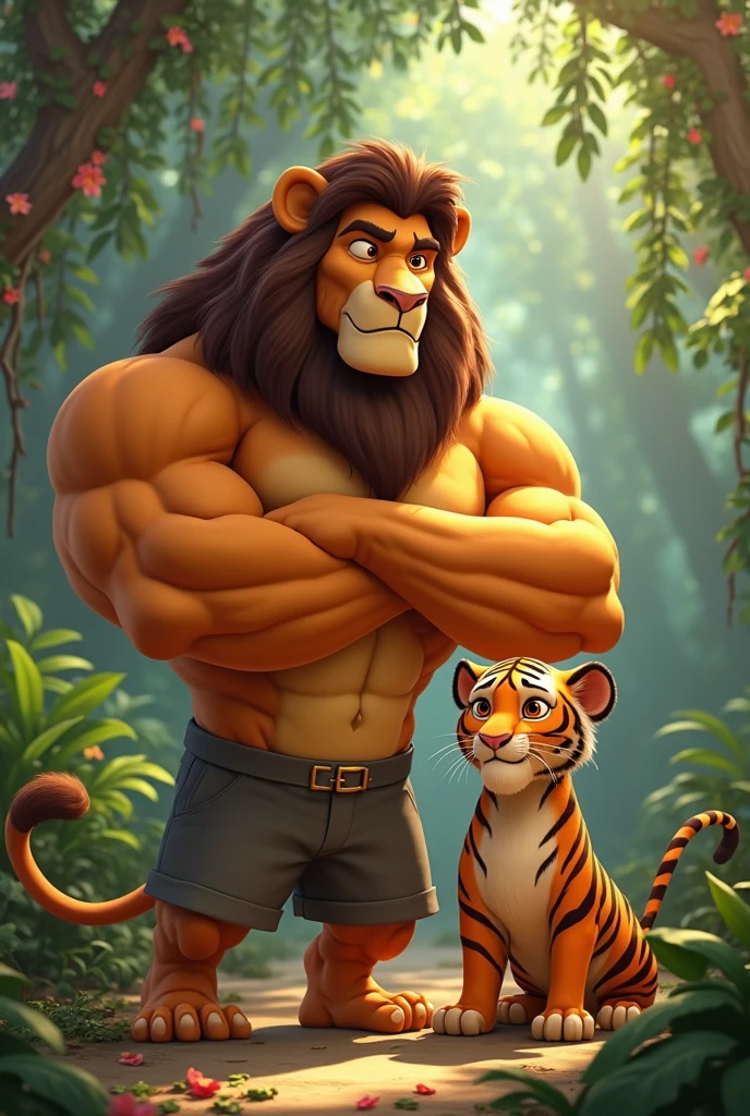 (masterpiece, best quality, hi res, extreme detail, detailed background:1.4), kovu_(the_lion_king), lion, male, forest background, looking at viewer, standing, muscular male, loincloth, sexy, green eyes, close-up