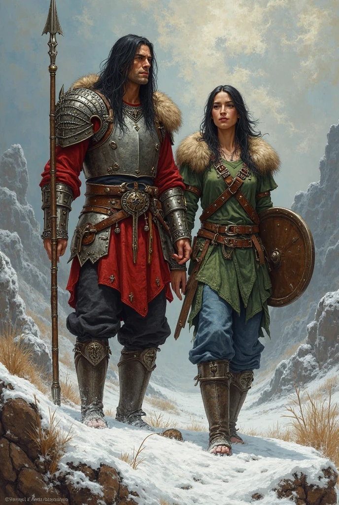 fantasy illustrations of by Elmore_Style_LX , Witches and warriors, sexy, skimpy, slutty, supermodel witch, adventure, cinematic, epic outdoor location, fantasy illustration, cinematic scene by forgotten realms, 1woman barbarian, skimpy armor, Huge breasts, bikini armor, sexy barbarian nude , with sword with a magic items, in the background epic winter sunset Fantasy masterpiece by Larry Elmore , dragonlance , <lora:Elmore_Style_LX-000010:0.7>