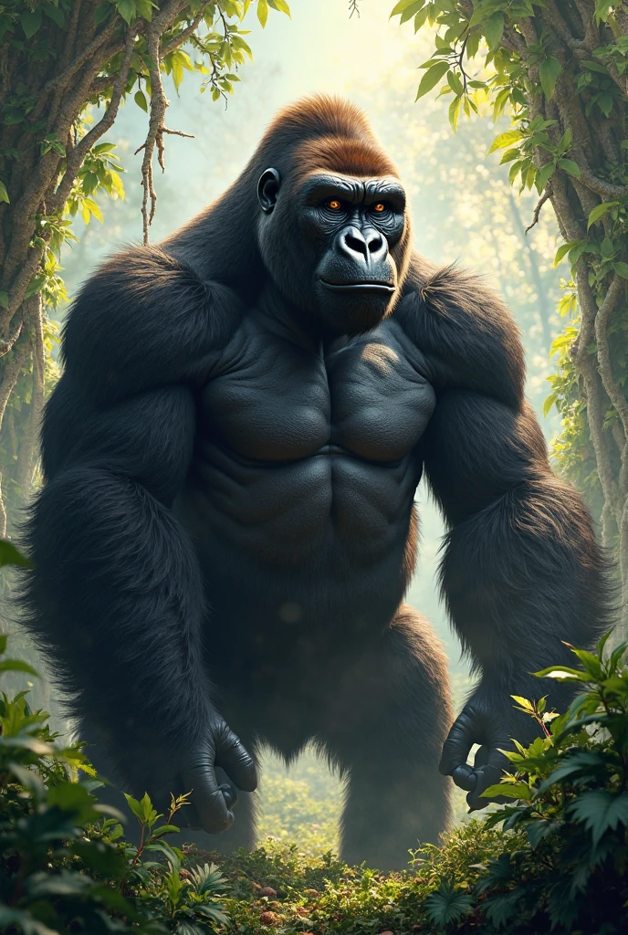 Big gorilla masterpiece, best quality, (extremely detailed CG unity 8k wallpaper), (best quality), (best illustration), (best shadow), absurdres, realistic lighting, (Abyss), beautiful detailed glow, art by PeterMohrBacher,