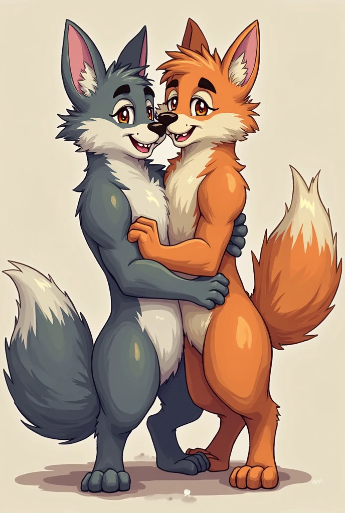 anthro, (husky) , male, ((red fur)), on bed, on knees, facing another, duo, blue eyes, (((with male purple fox))), canine penis, knot, kissing, frottage, penis focus, erection, black pupils, photorealism ,by zaush, by ruan jia, by jay naylor, by nuzzo, by disney, by pino daeni. (4k), HD, quality, looking horny, black pupils, photorealism , bedroom setting, night time, (4k), HD, quality