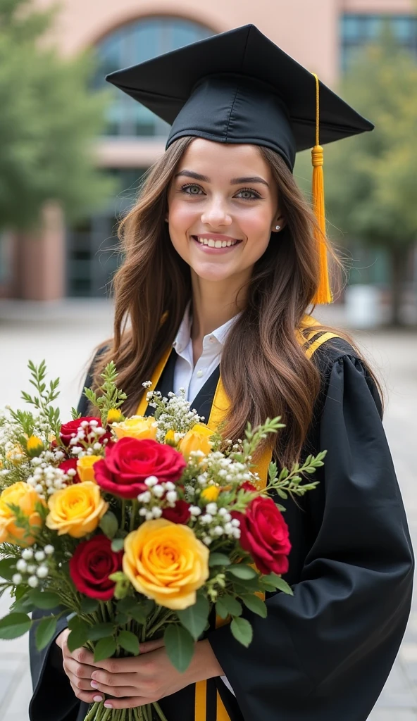 white girl, light brown hair,graduates from university