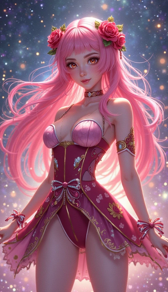 Close-up of a person with long hair and colorful hair, colorful braids, pink double-tailed hair and cyan eyes, anime style 4 K, beautiful anime style, anime girl with cosmic hair, anime art style, young anime girl, beautiful anime art style, anime style. 8k, long-haired anime girl, beautiful anime girl, beautiful anime portrait (masterpiece, top quality, best quality, official art, beauty and aesthetic: 1.2), (1girl: 1.3), very detailed, (fractal art: 1.1), (color: 1.1) (flowers: 1.3), most detailed, (zentangle: 1.2), (dynamic pose), (abstract background: 1.3), ( Chinese dress:1.2), (shiny skin), (many colors:1.4), ,(earrings:1.4), --auto
