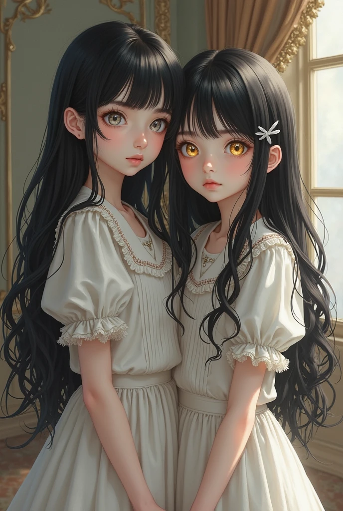 1 girl, black hair, long hair, red eyes, pale skin, emotionless