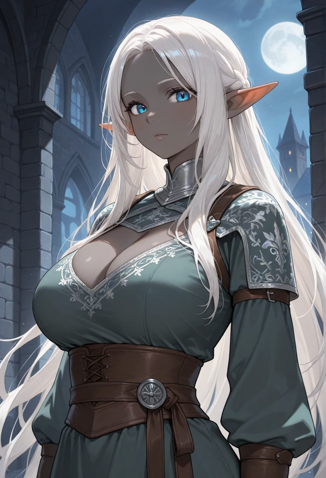 obra maestra, mejor calidad, ultra alto detalle, (BlowJobFullQuiron style) ,1 gray skin elf white hair, NSFW, desnuda, ponytail haircut, aqua eyes, (serious expression), 1 chico, hetero, penis, solo focus , el fondo es dentro de un arbol, anime screencap