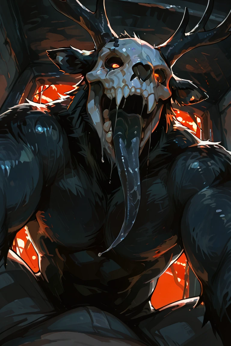 anubis god, muscles, ominous, red liquid in the background, night, desert, black sky
