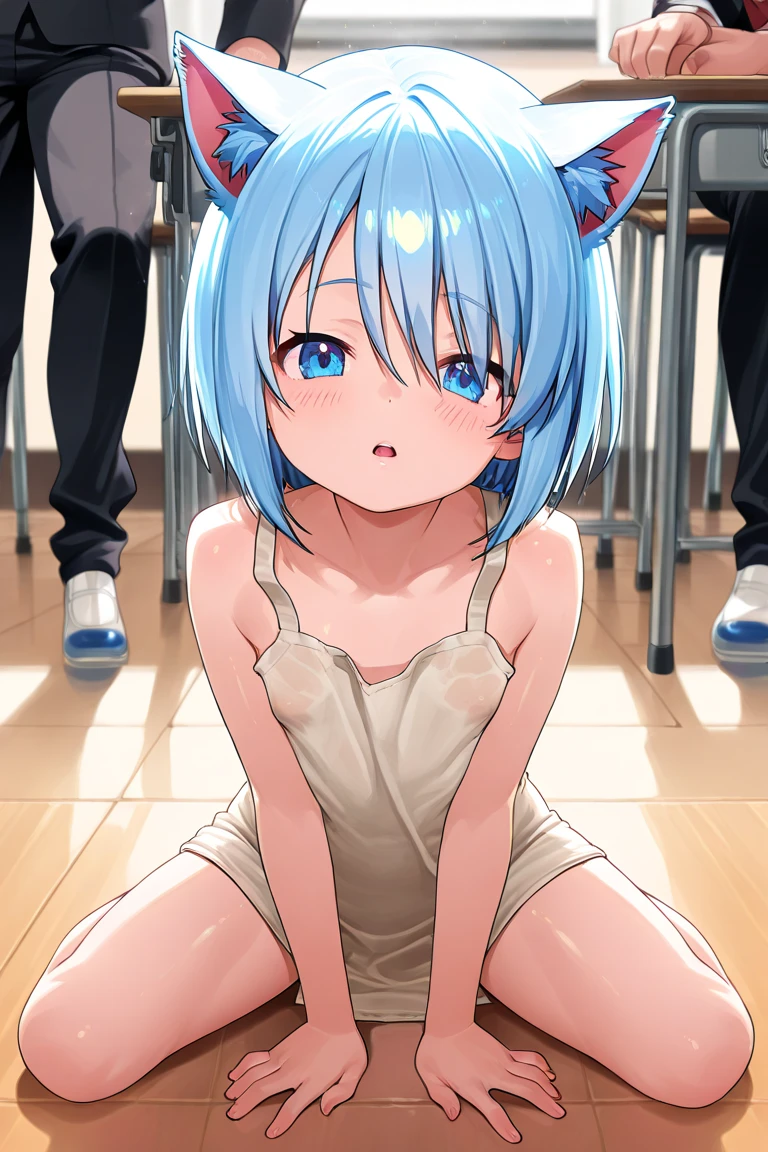 One Scene、One personだけ、Shota、、evening、Little Boy、One person、Light blue short hair、Light blue eyes、Embarrassed、locker room、locker room、View here、Topless、Slim body、White briefs、Buttを向ける、Buttをこちらに向ける、Butt、大きなButt、On all fours、Putting limbs on the ground、Buttを見せつける