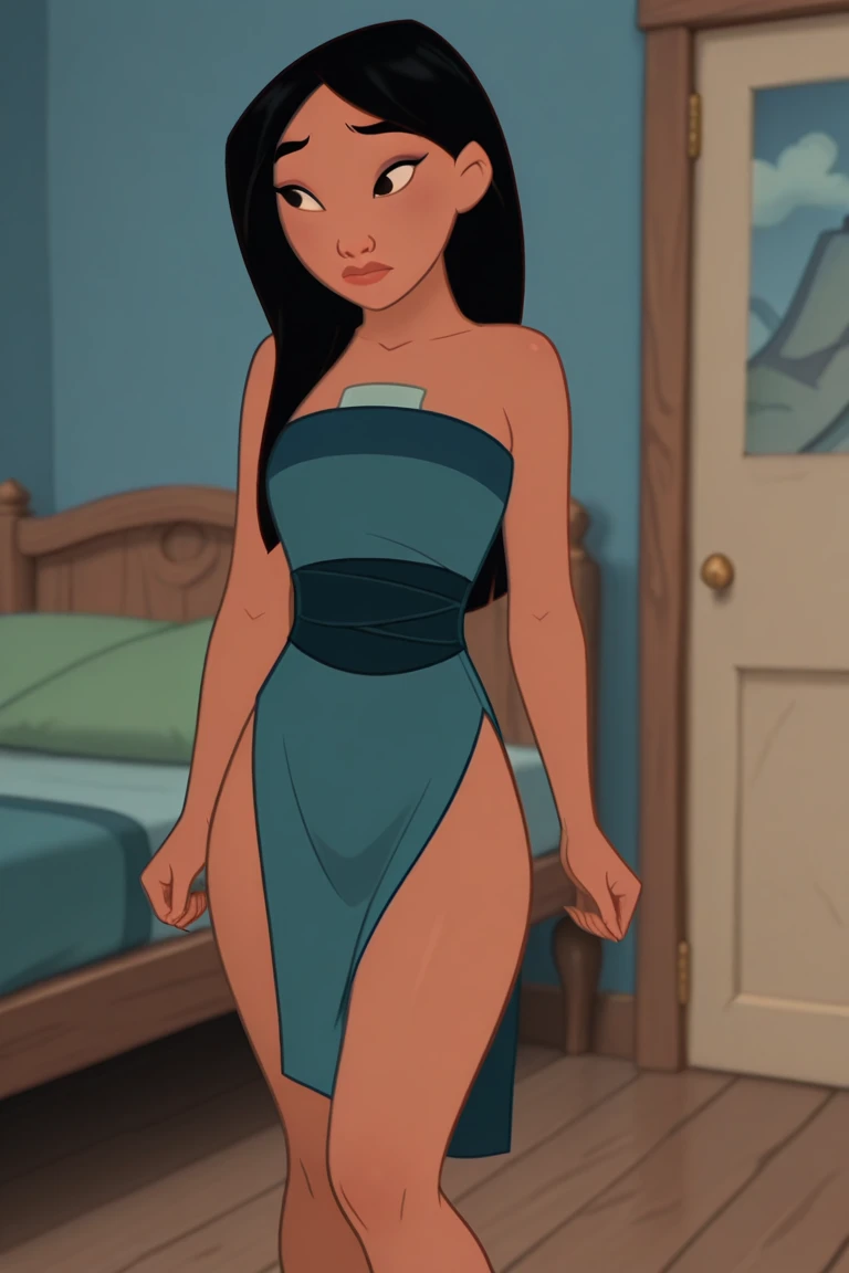 (score_9), (source_ derpibooru_p_95), (earth pony), ((anthro oc pony:1.1)), (shoulderless sun dress), very cute, blushing, shy smile, solo, realistic very long hair, anatomically correct, flat chest, solo, curvy figure, high res, bottom lip, extremely detailed, teenager, absolutely stunning, legs spread, both legs up, vulva,