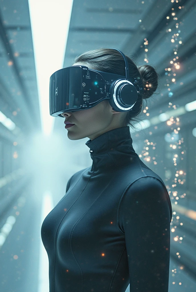 woman using a virtual reality headset while working on a laptop, futuristic vr headset, with futuristic gear and helmet, vr helmet, female cyborg in data center, virtual reality, cyborg robot wearing vr headset, virtual reality headset, virtual reality metaverse engine, wearing a vr-headset, vr game, oled visor over eyes, detailed photo of virtual world, using a vr headset