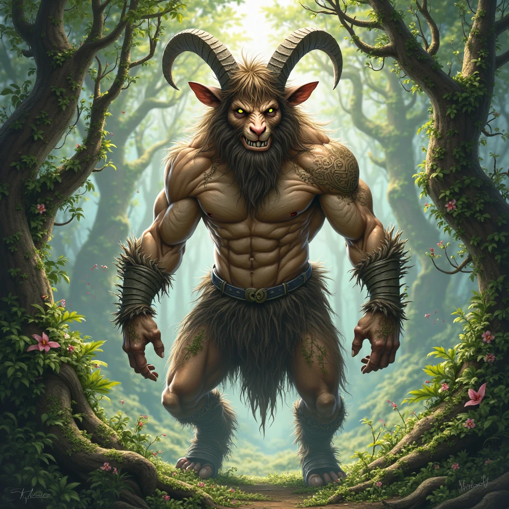 Satyr holding spear while jumping