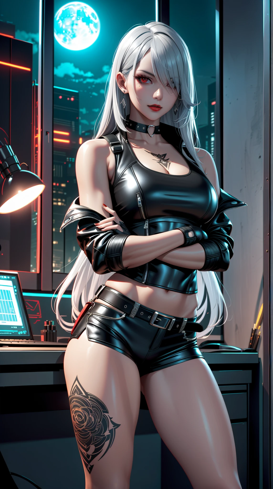 masterpiece, best quality, 8k, artstation, wallpaper, official art, splash art, sharp focus, beautiful woman, ((white hair)), ((hair updo)). wearing black and gold halter dress. gold jewelry. sitting on throne. ((sci-fi aesthetics, science fiction, cyberpunk aesthetics)), (solo)