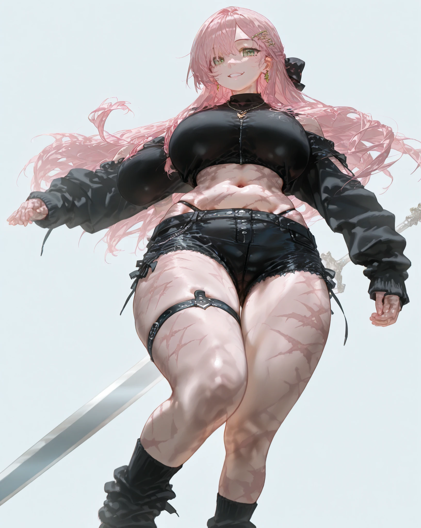 NSFW, 1girl, Rose blackpink, Cyberpunk, ((corpo inteiro):1.5), {((uma mulher))}, (24 anos), cabelos roxos, gostosa, seio grande, sexy, seios para fora, clothes with open zippers, Novo
