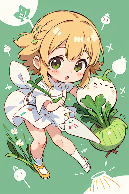 a fairy flying over a pile of Celery, holding one Celery on her hand