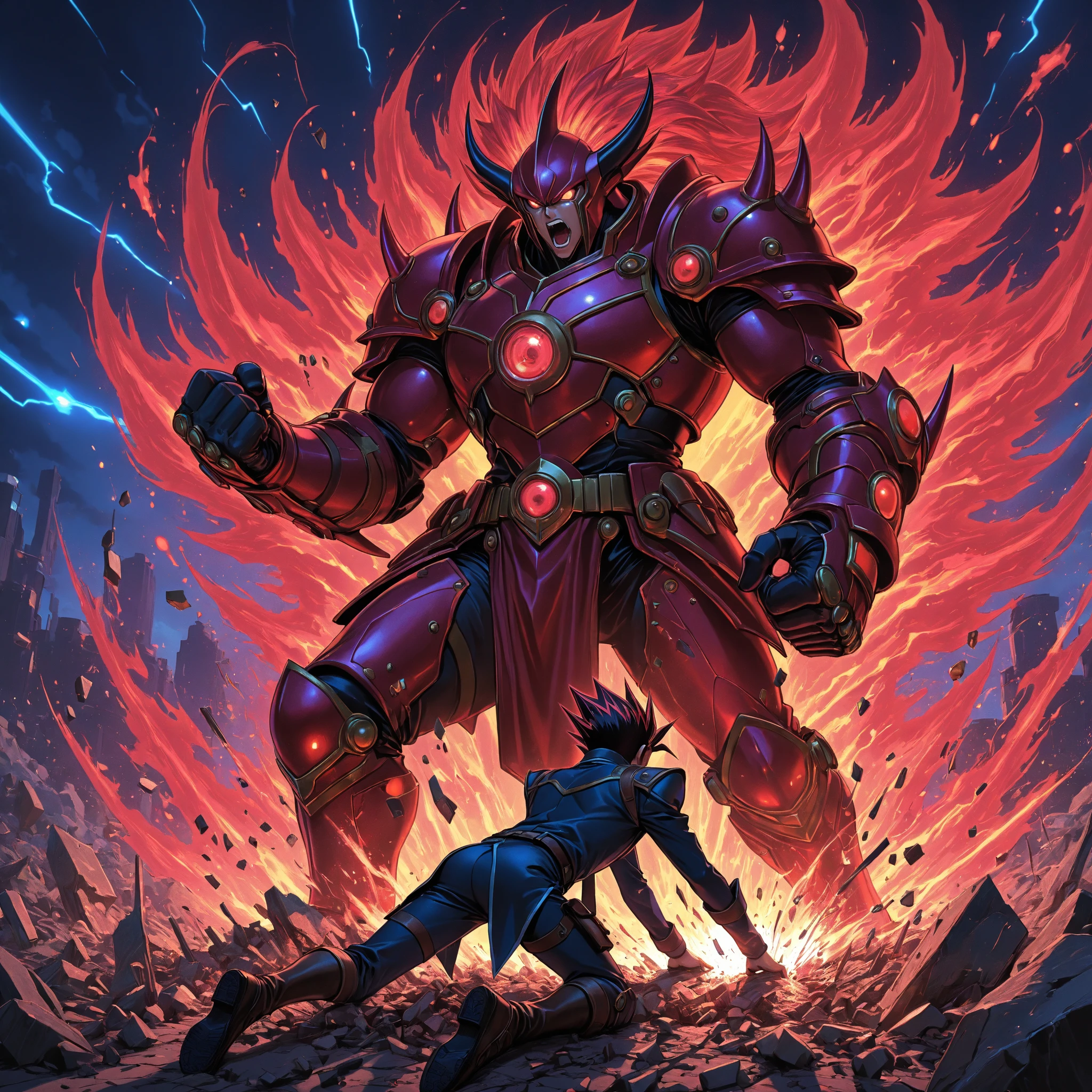 

A human messenger bumps directly into one of the dragon kings royal guards, The guard is a large attractive muscular Anthro Platinum dragon  Massive guy, extremely muscular, looks protective and possessive, black hair and red hair, seductive, wearing spiky armor, large muscles, big bulge, in knight armor, and the boy cant help but blush, 