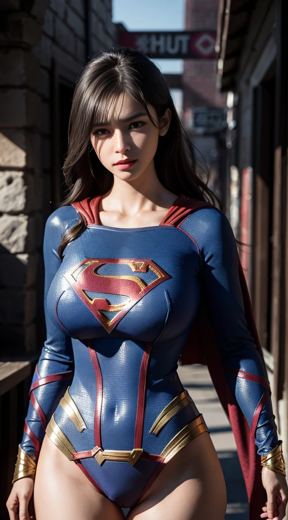 Woman body set big breasts,Supergirl costume dress,(big breasts exposed cleavage)