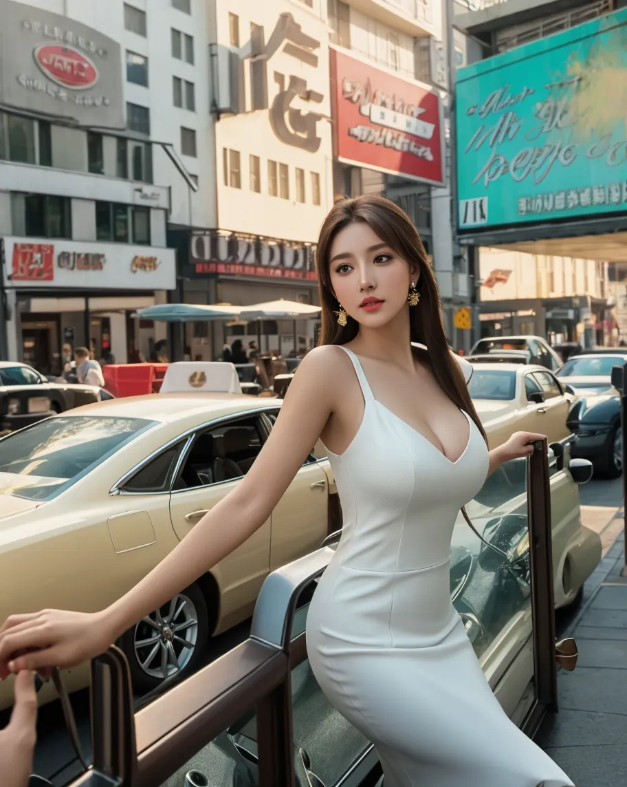 (standing on a dark street), (highway lights), (calm lighting), (night), sexy pose, (very delicate and beautiful work), (masterpiece), one girl, one girl in a white dress, very detailed and leaky waist, attractive look, beautifully clear eyes, delicate necklace, delicate earrings, simple blurred background, extreme detailed description, beautiful, attractive, Super fine painting, pretty face, big, big, big, big, fine body, fine collarbone, beautiful lips, smooth ass, mix4, (8k, RAW photo, top quality, masterpiece: 1.37), (realistic, realistic: 1.37), one girl, cute, cityscape, night, rain, humidity, professional lighting, photon mapping, radiation, physics cs-based rendering, nsfw,