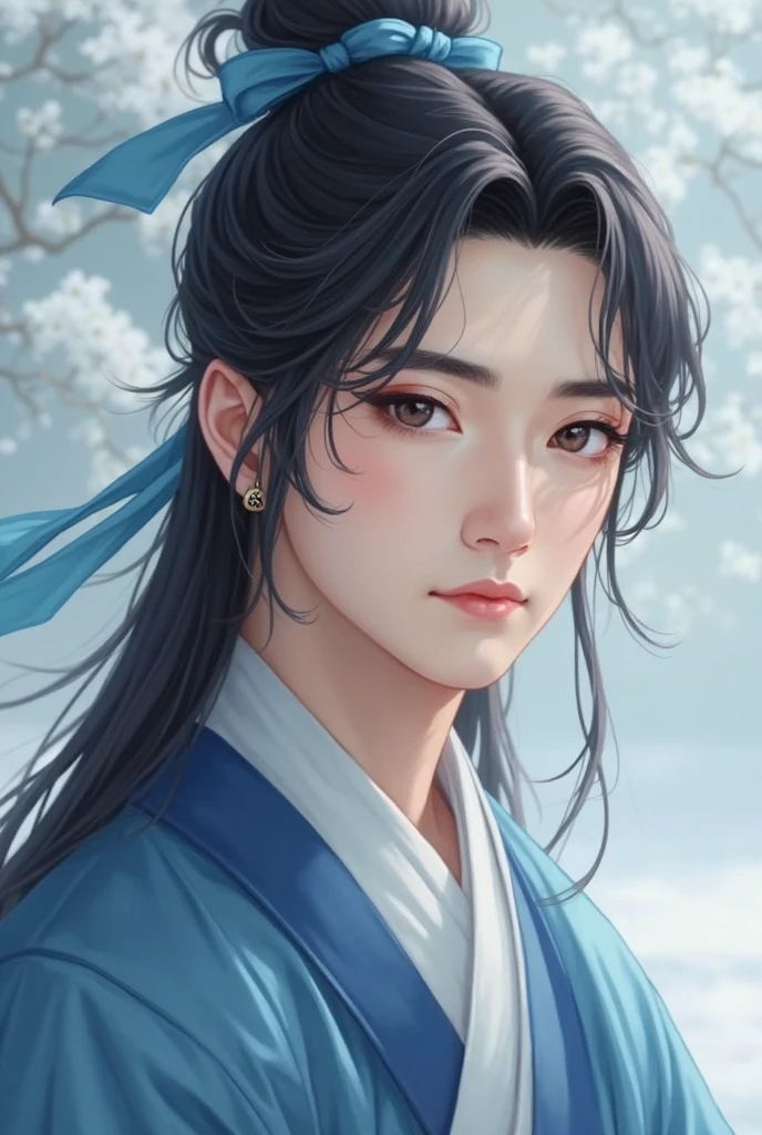 (Male: 1.1), [Monochrome: Pastel Color: 0.6] Theme, (Masterpiece), (Best Quality), (Detail), Light Layer, Glossy Skin, (Complicated Details: 1.1), Black Hair, Long hair, black eyes, fairy hero,