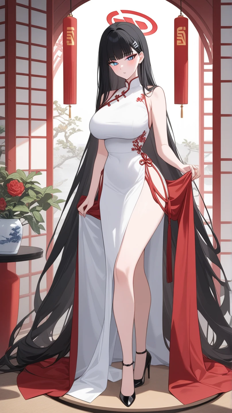 (masterpiece, best quality: 1.2), traditional Chinese ink painting, A cute 18 year old female with medium breasts, Oversized dress :1.2, Couch, Ultra-detailed face, Detailed eyes, Double eyelid, sfw , long dress