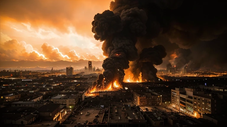 City of London is destroyed, smoke everywhere, Destroyed buildings, the Bing Bang watch is destroyed and smoke is coming out, fogo e etc.