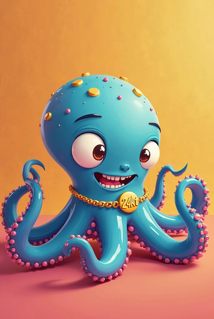 A cheerful octopus with several pink tentacles in a futuristic sea. And these people have dollar bills in their tentacles, in others they hold gold, gold coins, this octopus is surrounded by money, it's a sea of money..