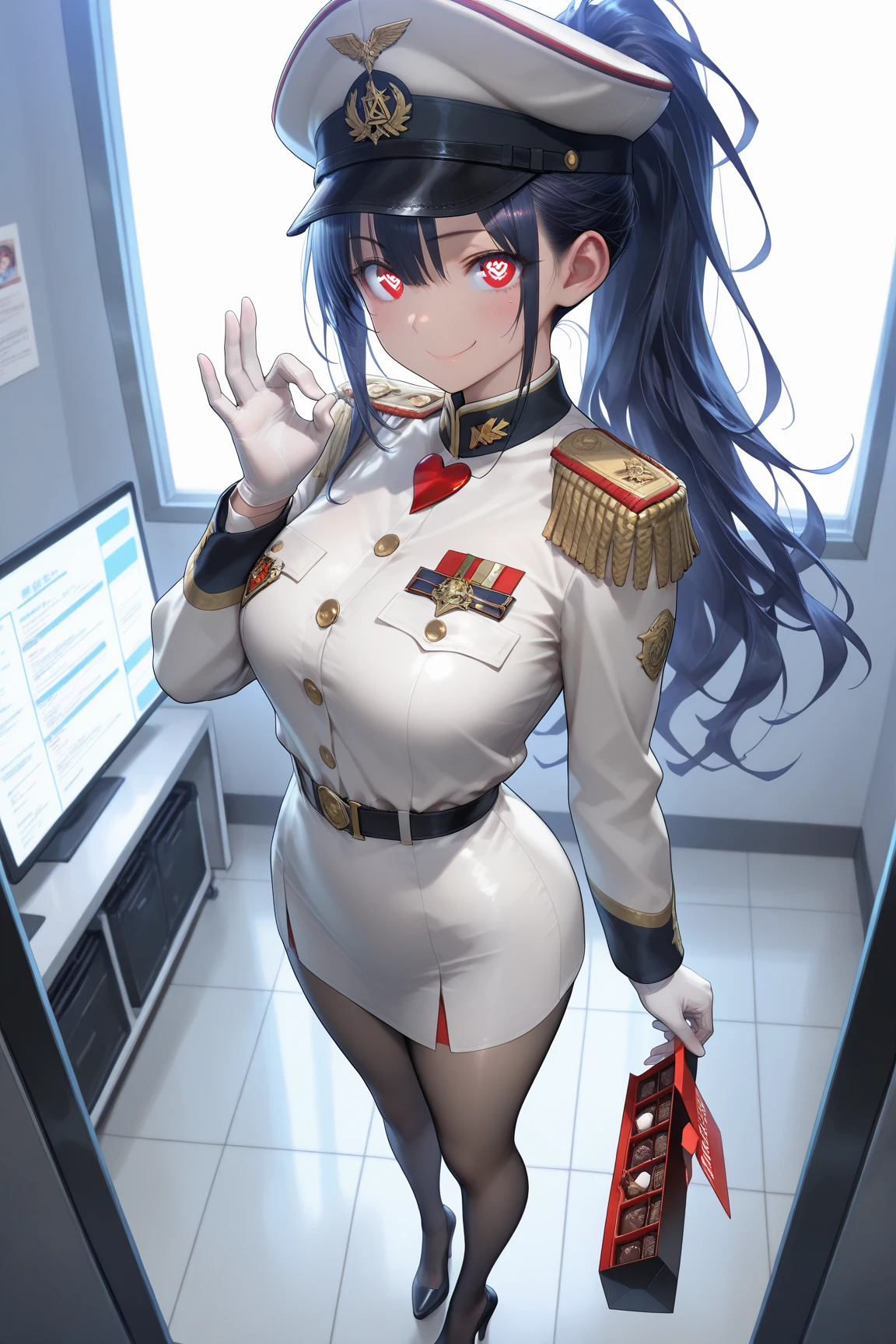 Meisterwerk), high resolution, (Extrem detailliert), fotorealistisch, 女の子1人, (((sehr langes, lockiges, kirschrotes Haar, seductive bright red eyes, largeeyes, Augen, niedliches Gesicht, kleines Gesicht, Scharfes Gesicht, gorgeous eyes, Blutjung, big legs, dicke Beine:1.7, wahnsinnig schmale Taille:1.3, medium boobs:1.3, flush, (Extrem sexy, sexy, sexy, sexy, sexy, sexy)))), ((Glatte Haut, Weiche Haut, Pralle Haut, students uniform, leotard, bare legs, belt, standing, holding a lot of books, in the hallway, carrying books in both hands, emberrassed, nervous, highleg, belt around hips))