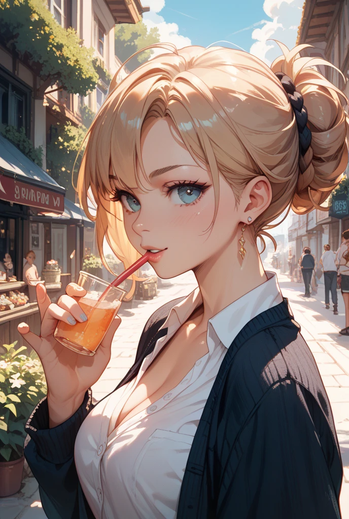 (best quality, masterpiece, hyper realism), ultra realistic upper body photo, 1 anthropomorphic wolf, in really elegant suit (ultra high textures) drinking a glass of whiskey, award winning photography, werewolf in a city, ultra high details, dim light, dawn, bokeh background,