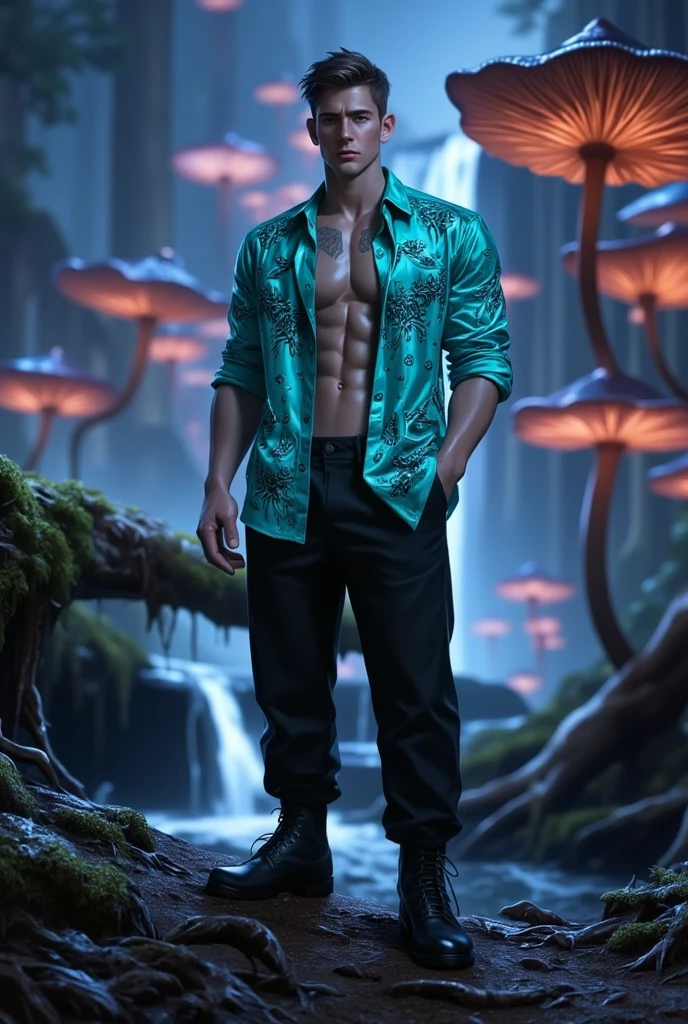 flvcil10 style <lora:style_10_pattern_heavy_l2-x_flvcil10_style:1>, man standing,
stripper, functional,
Enchanted forest and bioluminescent flora,
high quality, masterpiece, highres,