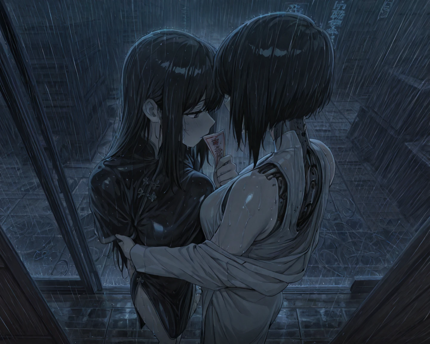 a woman in a wetsuit, posing for a photograph, perfect android girl, shiny latex, futuristic glossy latex suit, wear latex, Latex dress, wear a black latex suit, cute girl in a vest, latex outfits, cute cyborg girl, Photorealistic ideal body, shiny black dress, beautiful white cyborg girl, tight outfit, wrap glossy leather, lesbian, girl kisses girl,young girl, two girls, lesbian, girl kisses girl, girls sex goo queen, Short silver hair, Blue eyes, body in black tight latex, body covered with black mucus, orgasm, masturbation, lies in black goo , drowning in black goo , a lot of black goo , girls swallow black goo , masturbates with mucus