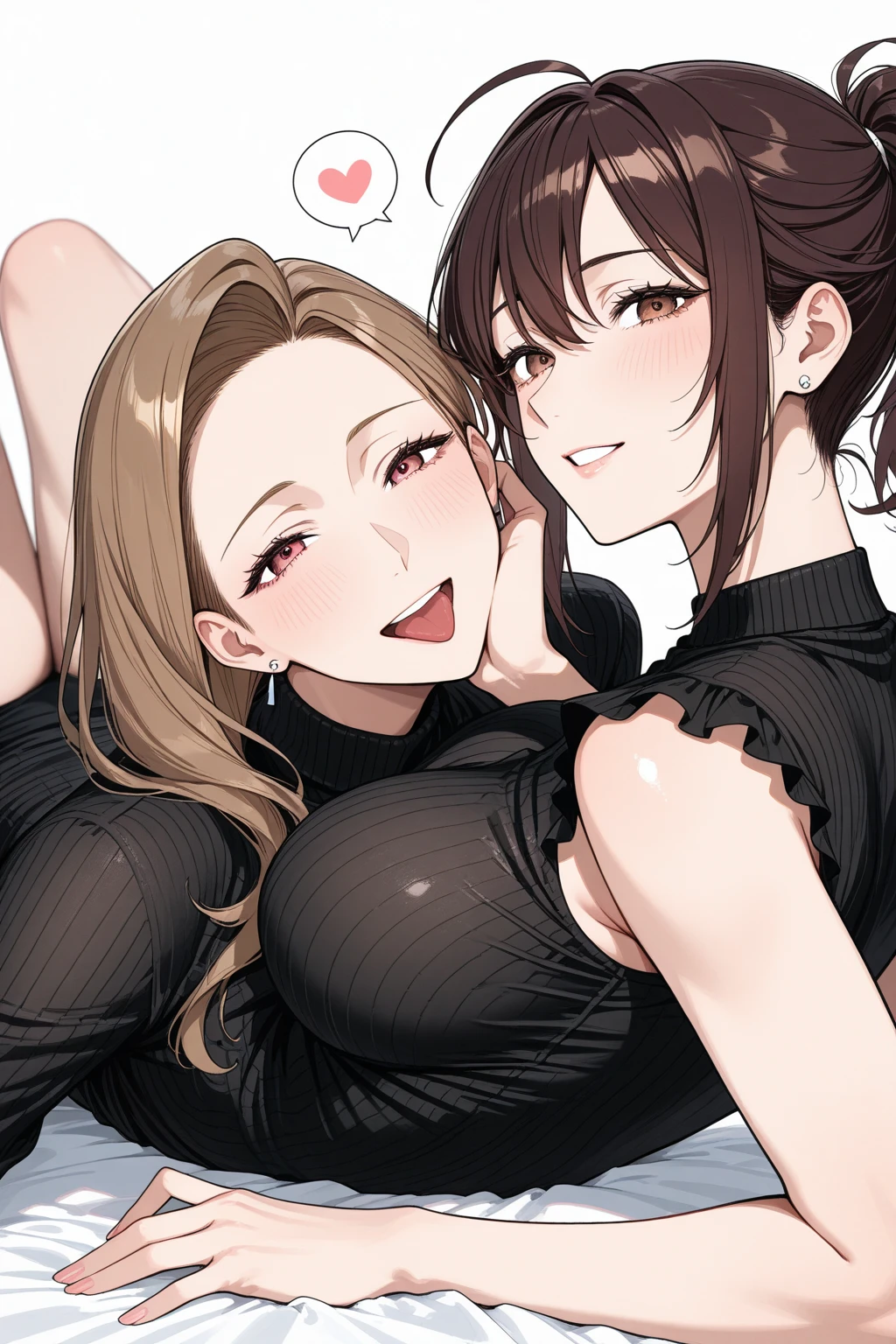 red girls, scale, (clear eyes), long dress, flat breasts, , , kiss, yuri, looking at each other, hug, passionate, touching, tongue, mouth open, toga and kotoko, (2girls), short hair, two separate girls, different hair, blonde hair, french kiss, one of the girls look like himiko toga, the other girl looks different