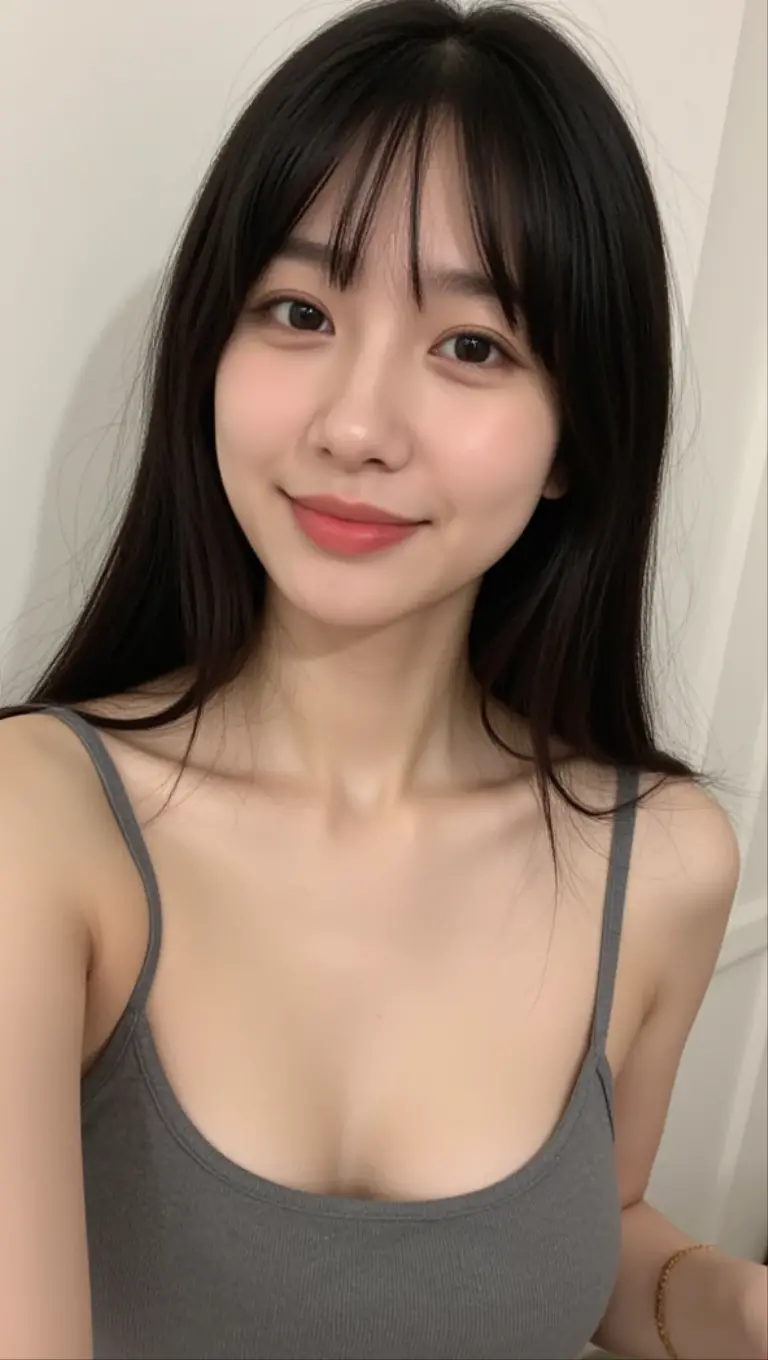Highest quality、one's home、Japanese、18-year-old、(Hostess)、Brown Hair、private、Off-shot、(Living Style:1.3)、(Selfie:1.3)、Selphy、(1 person)、(slender:1.2)、(Black camisole:1.3)