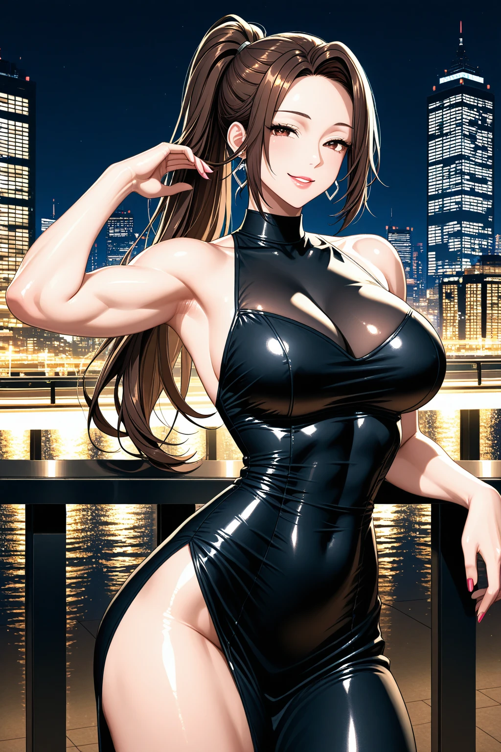 (masterpiece:1.5),(Perfect female body:1.5),very precise details,(Ultra High Resolution:1.4),(the Extremely Detailed CG Unity 8K Wallpapers,:1.3)(Realistic,Photorealsitic,hyper realisitic:1.4),(Curve,Model:1.4),Beautiful breasts,Farbe_aberration,beautiful detailed shadow,Beautiful eyes,Beautiful body,Beautiful skin,beautifull hands,(Aesthetic Anime Eyes:1.4),(26 year old:1.4),Smile,(shiny oiled skin: 1.4),(Very small eyes:1.4),(A slender:1.3),Celebrity Room,Luxurious room,A room in a hotel,Room with window,Colossal tits,(white hair ornament:1.4),(Yellow Farbe hair clip:1.4),(Dark hair:1.4),(Smile:1.4),(Clothed big breasts:1.2),
(Ginza cityscape at night:1.4),Cinematic lighting,brightly lit room, indirect lighting, early evening, Bedroom, With one woman ,(blue eyess:1.4),pure passion, pure lust, Sweaty skin, depth of fields, From below, down angle shot,Ultra-realistic sexy Natalie Levin details, (sexy facial expression:1.3),red blush, Details of seductive look: 1.4), BREAK ,(silver Farbe dress:1.4), Blunt bangs, satin, glinting,(side slits:1.4), Night,(Silver Dresses,Gold embroidery:1.4),(black farbe hair:1.5),