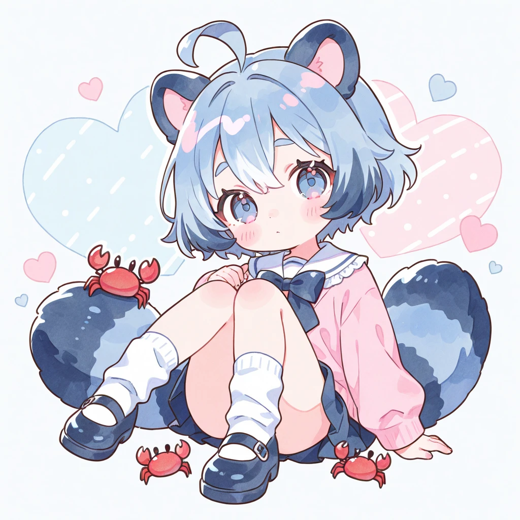 flat color,(one girl,japanese,She is posing for the camera,16yo,((cute Paw Glove:1.5)),Cat ears headband,detailed face,BREAK (darkblue wavy-short hair),parallel eyebrows,eyes with large irises,smile,small breasts,,very happy, BREAK, (paw pattern swimsuit),fullbody,at poolside,catwalk,
