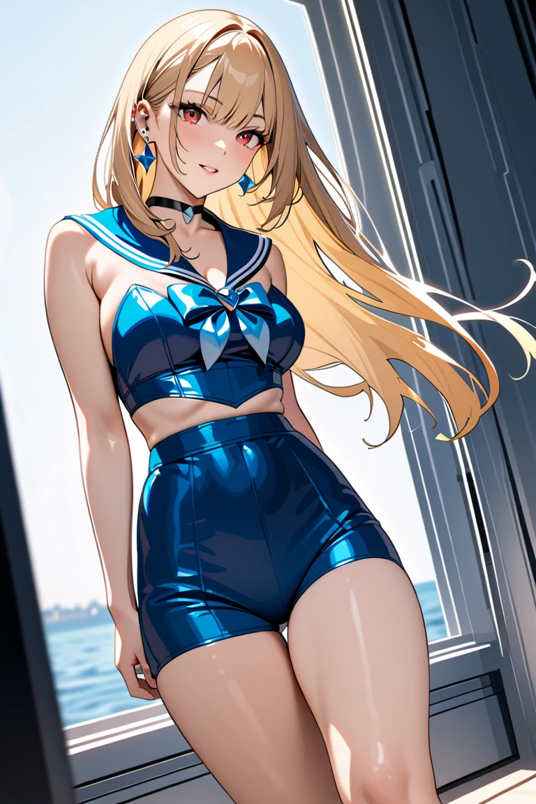 A super beautiful girl in a shiny sailor suit