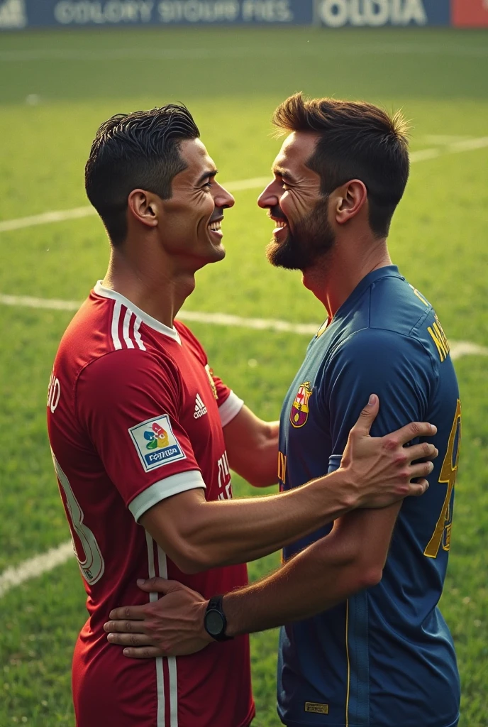 Lionel Messi kissing Cristiano Ronaldo