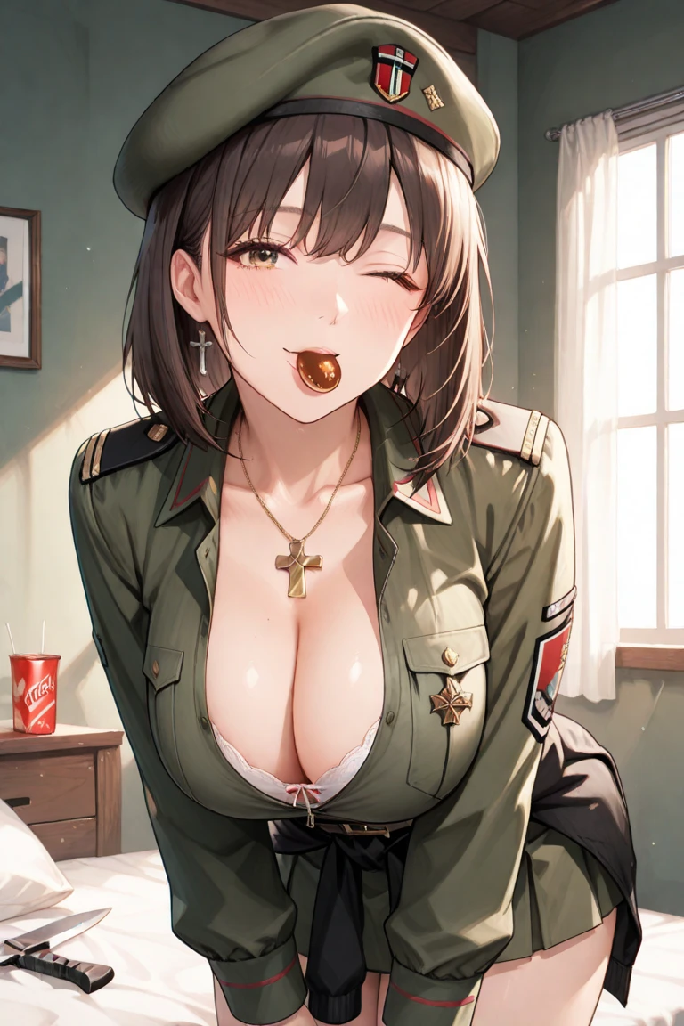 Ultra-high definition image quality、beautiful girl、Female soldier、beret、Armband、Black knee socks、Slanted Eyes、Green military uniform、Long black hair、bangs、One Man、28 years old、intimidating face、Humiliated face、Woman riding man、Cowgirl、Sex、Sex、Inside the military base、Highest quality,Big Ass、Big Breasts、Thighs、Spread your legs and put your dick in your pussy、Gal-style panties、Sweaty buttocks、Sweaty buttocks、pubic hair、Reaching orgasm、Sweaty crotch、Gal-style braジャーを披露、Gal-style bra、Angle from directly below、Shift panties to the side, Her vagina is visible、Inserting the penis into the vagina、Cowgirlfuck、Shaking breasts、男と女は愛し合いSexする、Slimy feet、Sweaty crotch