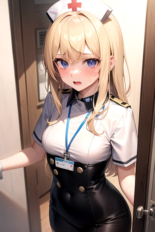 mahirushiina, Mahiru Shiina, bangs, blonde hair, brown hair, (yellow eyes:1.3), smile,
plane, indoor, flight attendant, vest, cap, pantyhose, name tag, Are standing, leaning forward, cleavage, 魅惑的なsmile, down blouse, Sound notes, throw, 性的なものを暗示する
break indoors,plane,
break looking at viewer, (cowboy shot:1.5),
break (masterpiece:1.2), highest quality, High resolution, unity 8k wallpaper, (figure:0.8), (detailed and beautiful eyes:1.6), highly detailed face, perfect lighting, Very detailed CG, (perfect hands, perfect anatomy),