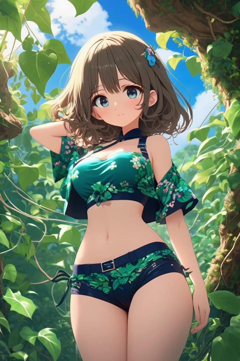 (((whole body))),(masterpiece:1.3, highest quality, Ultra-high resolution, Super detailed), (Realistic, photoRealistic:1.4), Beautiful illustrations, Perfect lighting, colorful, Depth of written boundary, Beautiful detailed hair, Beautifully detailed face, Beautiful fine details, Beautiful clavicle, Beautiful body, Beautiful breasts, Beautiful thighs, Beautiful feet, Beautiful fingers, View your viewers, 1 girl, Perfect Face, (Perfect Anatomy, Anatomically correct), Cute and symmetrical face, Baby Face, , Shiny skin, (Brown Hair), Hair between the eyes, Dark green eyes, Droopy eyes, Big eyes, Long Eyelashes, (((Luxury underwear)))、(((Green floral underwear))),(bra、Embroidery pattern)、(((panties、Embroidery pattern)))、(Beautiful views), Bright lighting、smile、laughing,(((semen)))、(((whole bodyが見えている))) ,((City)),((morning))、(full body:1.3) ,(((ponytail)))