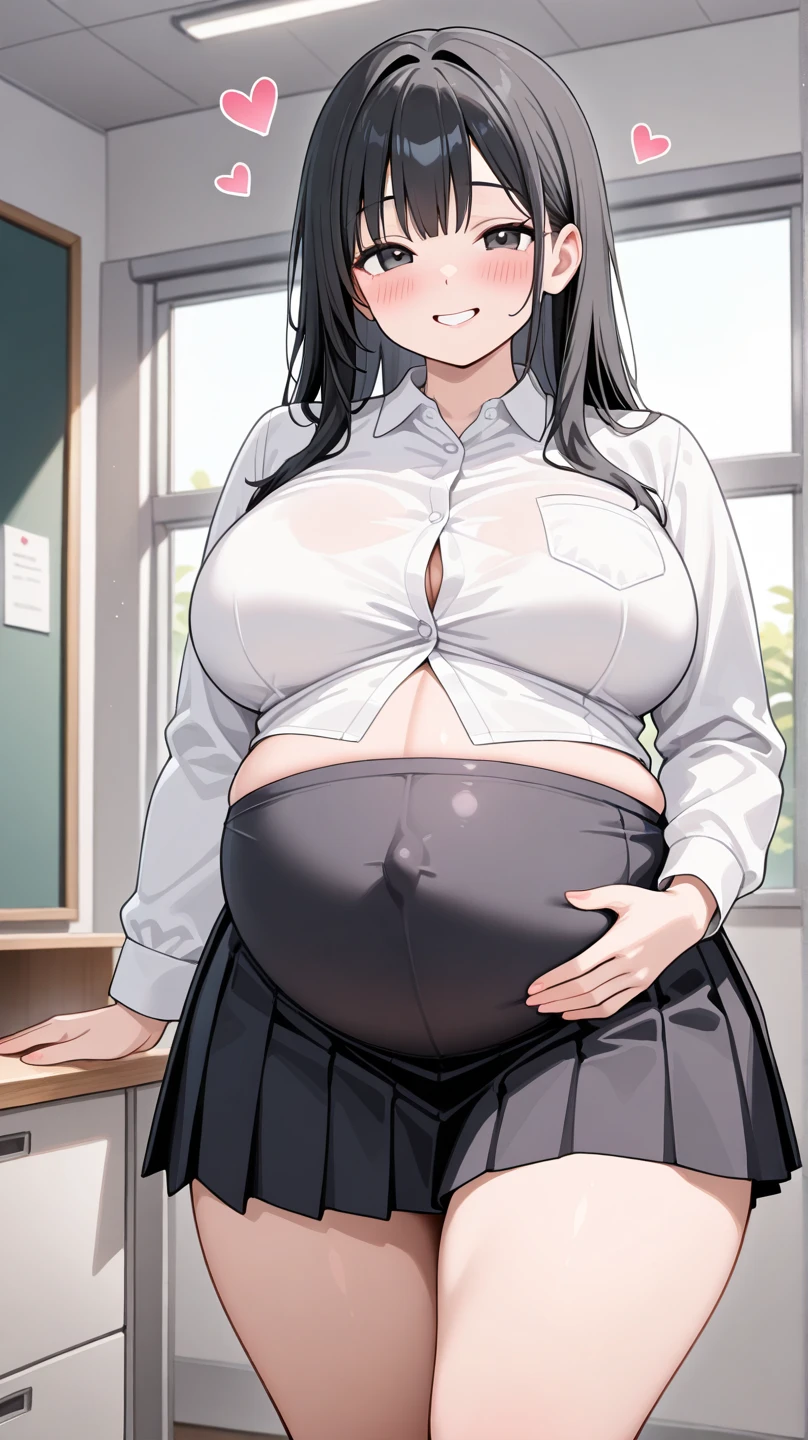 1 Girl、4K image、a smile、shirt、Women&#39;s shirts、（pale）skirt、(Pregnant woman with big belly，Huge breasts：1.8)