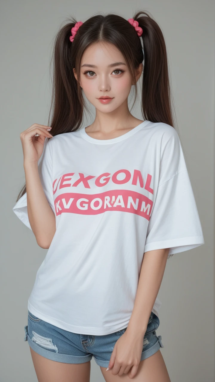 Woman with tattoos posing in front of a television, she is wearing moda urbana, trend in r/moda urbana, e 2k cutecore clowncore, and 2k aesthetic, y2k aesthetic, graphic t-shirts, japanese moda urbana, estilo y2k, estilo y2k, non-binary model, artista vestindo roupa suja, 3 cores, 👁🌹👾