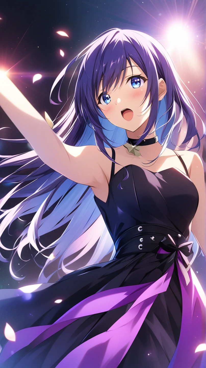 1girl, masterpiece, highest quality, best quality, , highly detailed, best illustration, glowing hair, ray tracing, semi realistic, <lora:Astesia2:0.8>, Astesia, white shirt, looking at viewer, black skirt, full body, white background