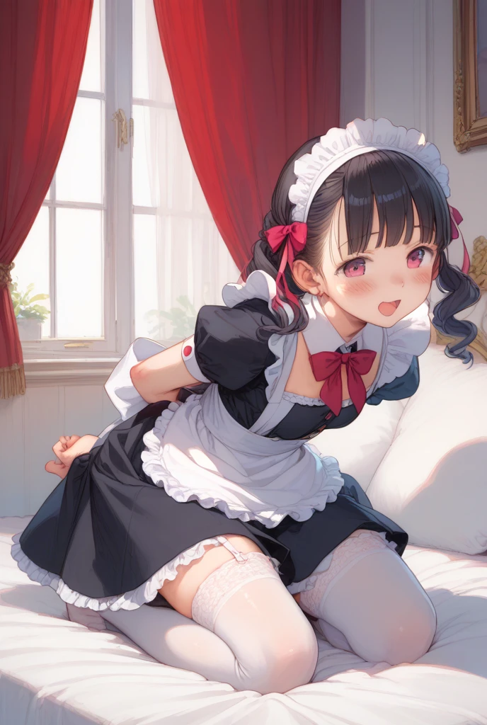 Masterpiece 1.0, Best quality 1.0, FHD1.0, woman , 
change,cute,cute,cute, Hilarious, Kneel, View your viewers, Twin tails, Black Hair,  , Hair Ribbon, Knee socks, ((((((Ruffled clothing)))))), ((((((Off the shoulder)))))), ((((((Unfinished garment)))))), ((((((mini skirt)))))), ((((((Maid)))))), ((((((apron)))))), ((((((Absurd)))))), ((((((cute)))))), ((((((Anime stuff)))))),whole body