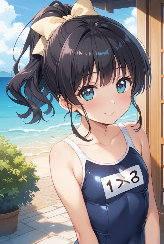 White school swimsuit Plump Black Hair black tights