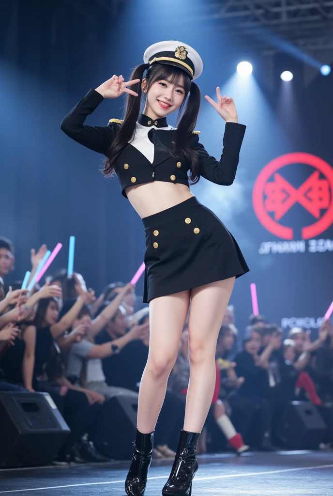 ((best quality)), ((masterpiece)), (detailed), perfect face, big bust, short skirt, stockings, full body shot, , female idol, High school girls, perfect proportions, Eight-figure body