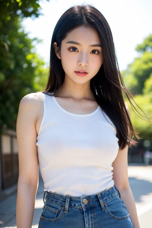tmasterpiece, best qualtiy, 8K, 85mm portrait, hoang lap, beuaty girl, adolable, the street, (比基尼,A white bikini,White panties),fully body photo, long whitr hair, Slim, neonlight, (Lianyungang, Akishima, Yeonggwang:0.4), no-makeup, ssee-through, depth of fields, Ultra photo realsisim, A high resolution, photography of, Sharp focus, hdr, Face light, 动态照明, highest details, extreme hight detail,Super meticulous,finedetail,real-looking-skin,exquisitefacialfeatures