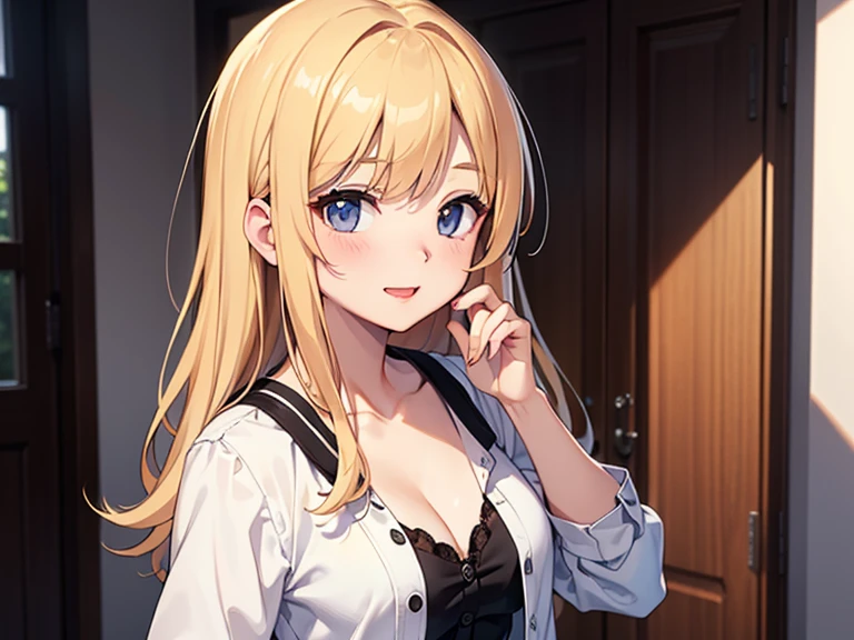 2D Illustration, anime, a painting portrait in fine arts, in manhwa style, {{Bishamon de noragami}}, 30 anos de idade,, mulher,1 garota, loiro, cabelo longo, olhos roxos, inventar, lindo, High definition, Obra de arte, melhor qualidade, alto detalhe, alto detalheed eyes, Grain Filter, detailed lips, high resolution, ultra-detalhado, retrato, mulher caucasiana, realistic proportions, Anatomicamente preciso, bochechas rosadas; alta qualidade, premiado, high resolution, 8K, ((altamente detalhado:1.3), com volumosos cabelos ondulados, With peach loiroe bangs and olhos roxos and voluminous lips, {{cropped preto}, ((jeans curtos)), Anime style illustration, Ganhar