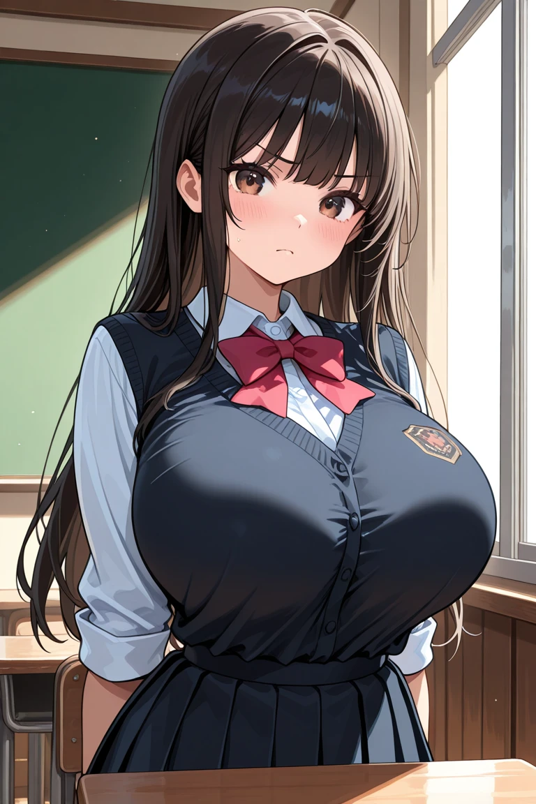 A school girl who was teased because of her big breasts