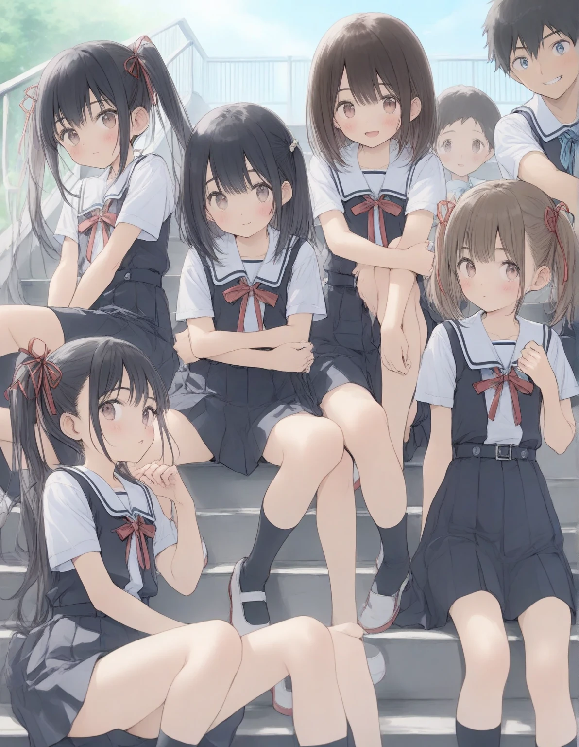 ((Highest quality)), ((masterpiece)), (detailed),Perfect Face,Strong light from the front,With front light,A group of elementary school students living naked in a girls' dormitory,