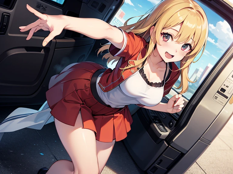 hoshino ruby, blonde hair, long hair, one side up, red eyes, mismatched pupils, star-shaped pupils, nsfw, large breasts, nipple, naked, nude, sea, Highway, flooded, running, Building FIRE, Heavy snowfall, Peeing, lactation, projectile lactation