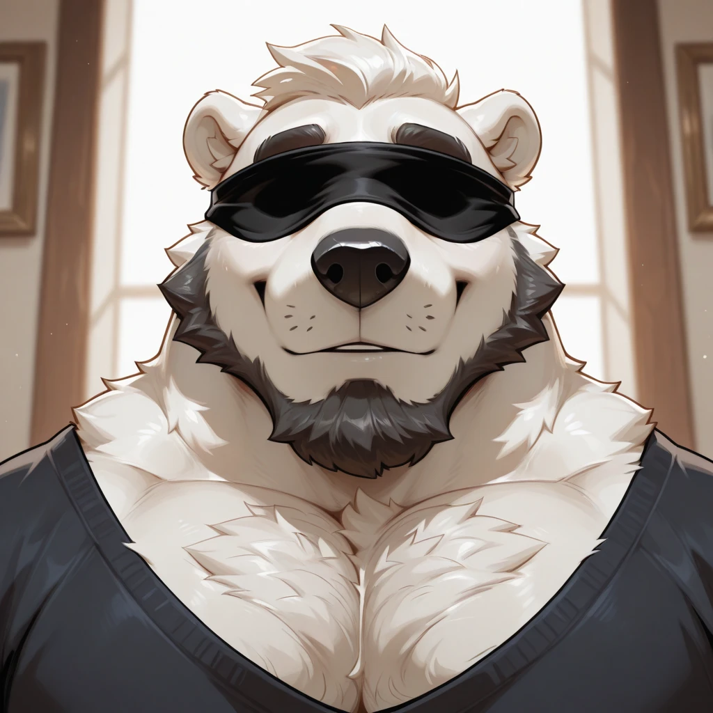 masterpiece, best quality, 8k resolution, Very detailed, hairy,(((Polar Bear)),(((Mature))),(((Middle-aged and elderly people))),(((Strong))),(((White hair all over body))),portrait,(((White hair))),(((Blindfold))),(((Room))),For the audience,(((Black tight rubber suit))),Highest quality scenes,solitary,solitary,(((whole body))),(((Sweating))),(((sit on the chair))),(((In front of the window))),(((Shirtless))),((Fat-wrapped muscles)),(((shameful))),((blush)),(((Round Face))),(((Solitary))),((collar)),(((Strong body))),(((Bulging buttocks))),(((Sticking out tongue))),