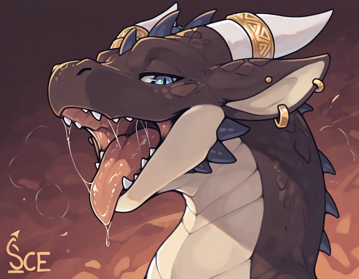 , score_9,score_8_up,score_7_up, anthro Argonian female from skyrim, kemono style, Anthro reptile girl, snout, all red scaley skin, bald, red eyes, black lips, black horns, black ram horns, red tail, black lips, naked, barefoot, 5 toes, lying on a bedroll, on her tummy, feet up, feet visible, inside of a large tent, seductive, pov, pov blowjob, she is sucking viewers cock, grinning
